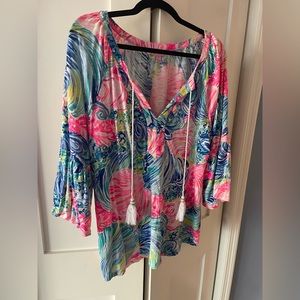Lilly Pulitzer Bell Sleeve Top with Ties Size XL